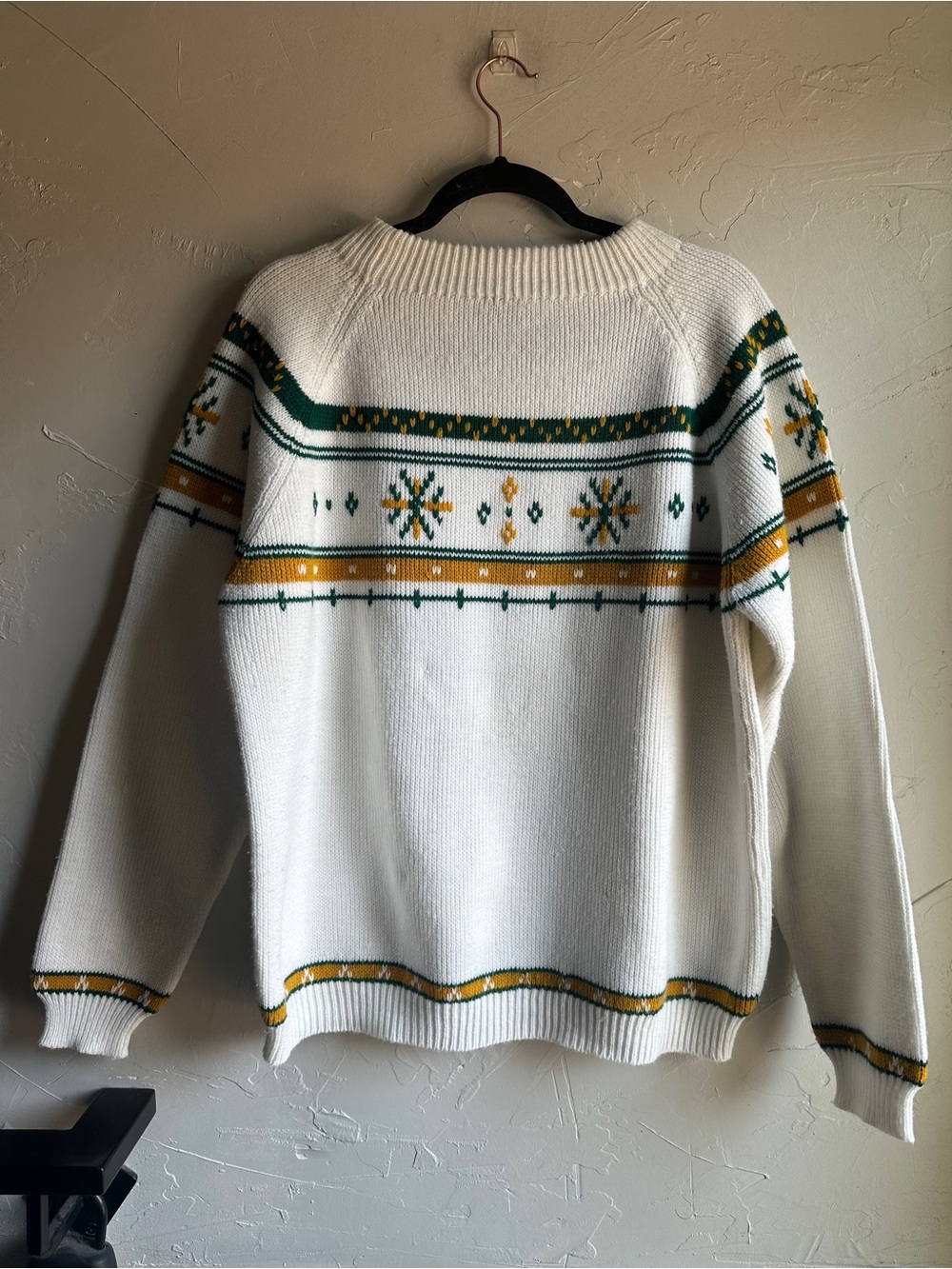 Vintage JCPenney Fair Isle Nordic Sweater XL White Green Mustard Grandpa